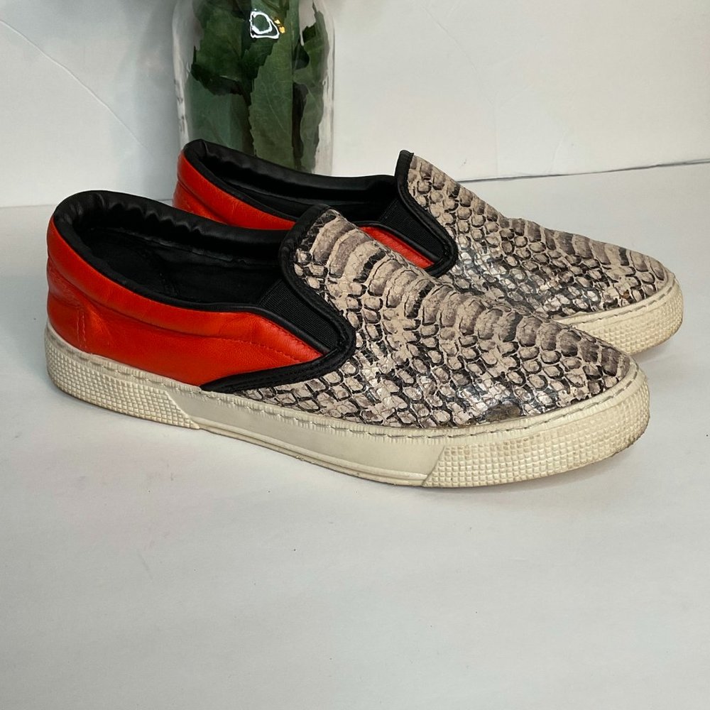 Kurt Geiger Red Leather & Snakeskin Slip-On Sneakers